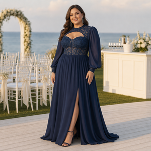 <span class=keywords><strong>Abito</strong></span> da sera formale taglie forti per invitata <span class=keywords><strong>a</strong></span> matrimonio, <span class=keywords><strong>con</strong></span> scollo alto, cut-out, corpetto in pizzo <span class=keywords><strong>a</strong></span> corsetto <span class=keywords><strong>con</strong></span> scollo <span class=keywords><strong>a</strong></span> cuore, <span class=keywords><strong>maniche</strong></span> lunghe <span class=keywords><strong>a</strong></span> <span class=keywords><strong>palloncino</strong></span> in chiffon - Product Image 5
