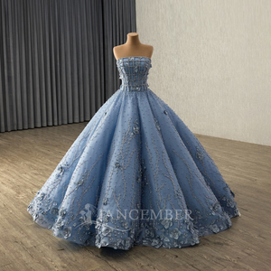 Robe de soirée bleue sans bretelles Rsm251121 avec appliques, perles, dos lacé, personnalisable, robe de bal de luxe Jancember - Product Image 2