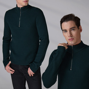 Pull en tricot côtelé pour homme OEKO-TEX, col zippé, en laine anti-boulochage, tricot d'hiver personnalisé à manches longues - Product Image 1