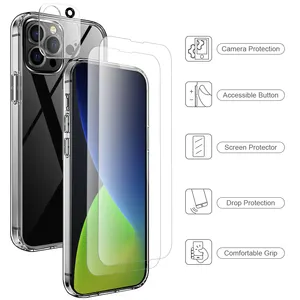 Hot Sale Full Protection 9H Clear Tempered Glass Screen Protector Transparent TPU Phone Case For IPhone 14 Pro