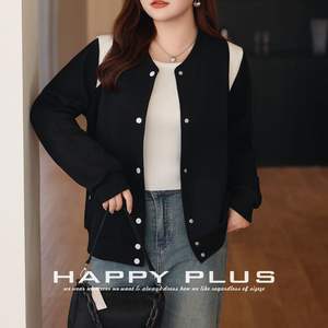 Chaqueta de Béisbol Happy Plus con Bloques de Color, Talla Grande para Mujer, Prenda Exterior Informal de Algodón Tejido, Negra y Gris - Product Image 5