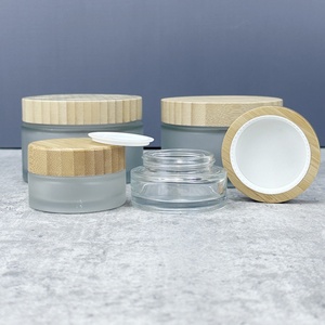 Environmental 30g 50g Glass Body Butter Containers Face Cream Jar Frosted Round Cosmetic Glass Jars With Bamboo <b>Cap</b> - Product Image 6