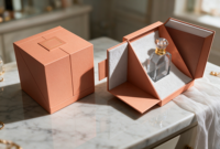 Boîte cadeau de parfum rigide à double porte, personnalisable avec logo, écologique, à fermeture magnétique, réutilisable et recyclable pour exposition