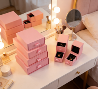 Boîte de rangement pour bijoux en cuir rose, style tiroir - Usine d'emballage de luxe certifiée FSC du Vietnam