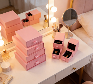 Pink leather <b>drawer</b>-style jewelry <b>storage</b> <b>box</b>-Vietnam FSC Certified Luxury Packaging Factory - Product Image 3