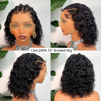 Pelucas Trenzadas de Cabello Humano con 200% de Densidad, Estilo Bob Corto con Rizos al Agua, Pelucas con Frente de Encaje HD 13x4 para Mujeres Negras, Venta al Por Mayor
