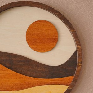 Boho Soleil Lune Tenture Rétro Art Minimaliste Art <span class=keywords><strong>Mural</strong></span> Lever et Coucher de Soleil Bois Décoration Murale - Product Image 4