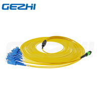 Kabel Breakout Fiber Optik OS2 MPO ke 8 LC 9/125 Single Mode Fanout Patch Cord untuk Kabel Jaringan Pusat Data