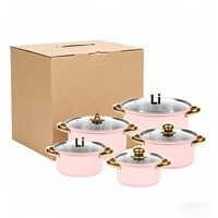 Grenzüberschreitendes Verdicktes Antihaft-Kochgeschirr-Set mit 10 Teilen, Glasdeckel, Goldgriffen, Doppelgriffen, Edelstahl, Modern Minimalistisch