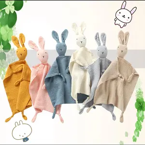 Manta de algodón orgánico para recién nacido, edredón de juguete de seguridad con nudo de conejo, Animal suave, bonito