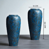 Vase de sol surdimensionné bleu peint, pot à fleurs glamour haut, vase à fleurs pour la décoration de la maison