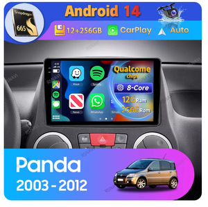 Autoradio Android da 9 Pollici per <span class=keywords><strong>Fiat</strong></span> <span class=keywords><strong>Panda</strong></span> 2003-2012, Lettore Multimediale con Carplay, Navigazione e Schermo Stereo per Auto - Product Image 2