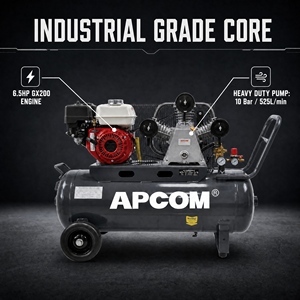 Compresseur d'air à piston à essence APCOM 6,5 HP, réservoir de 100 L, pompe à air portable alimentée par un moteur à essence pour la construction en extérieur - Product Image 3