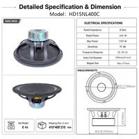 Haut-parleur professionnel de médiums et de basses au néodyme de 15 pouces, 600W AES, bobine vocale de 4 pouces, 98dB haute sensibilité, moniteur de scène en ligne métallique