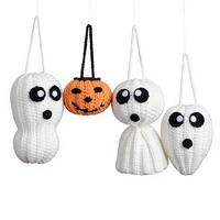Boneka rajutan tangan DIY lintas batas berbentuk labu halloween, hantu, dan tengkorak untuk dekorasi pesta liburan, mainan rajutan benang jadi