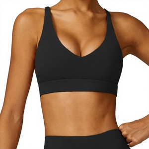 Women <b>Racerback</b> Sports <b>Bra</b> Deep V-Neck Medium Support Yoga Activewear Solid Color Spandex Polyester Top Fitness <b>Bra</b> - Product Image 4