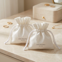 Sacs en coton avec cordon de serrage, logo imprimé personnalisé, ruban bleu marine, emballage pour bijoux et produits de beauté, pochette en coton recyclé écologique