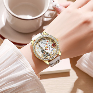 <span class=keywords><strong>Montre</strong></span> Femme Grande Taille Mode Luxe Cristal Tour Eiffel <span class=keywords><strong>Paris</strong></span> Montres Femme Bracelet en Cuir Quartz <span class=keywords><strong>Montre</strong></span>-bracelet Casual Montres Femme - Product Image 5