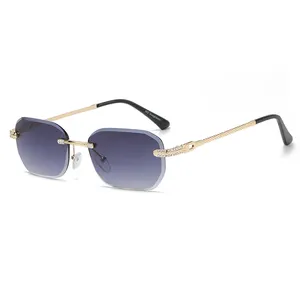  8307 diamant coupe lunettes de soleil mode sans monture diamant coupe métal ovale lunettes de soleil cristal à la mode lunettes de soleil femmes lunettes