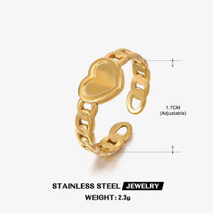 Anillo de Joyería de Moda que No Destiñe, Chapado en Oro, <span class=keywords><strong>Serie</strong></span> Corazón, Diseño de Martillo, Hueco, Ajustable, Anillo Abierto de Acero Inoxidable - Product Image 4