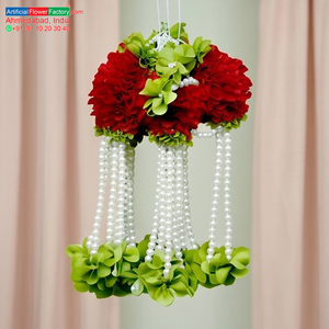 Guirnalda Floral Artificial con Flores Rojas y Perlas Colgantes, Decoración para Bodas, Festivales, Templos y Eventos - Product Image 5