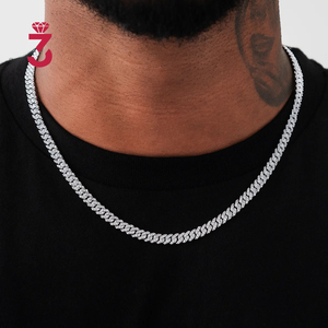 Collar de eslabones cubanos Miami de 8 mm con incrustaciones de moissanita VVS que pasa la prueba <span class=keywords><strong>del</strong></span> diamante, joyería fina de plata de ley, estilo Hip Hop - Product Image 2