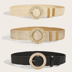 <span class=keywords><strong>Ceinture</strong></span> large en paille <span class=keywords><strong>dorée</strong></span> pour femme, style bohème décontracté, <span class=keywords><strong>tressée</strong></span>, avec boucle élastique, pour l'été - Product Image 3