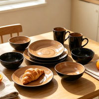 Service de table 16 pièces style spirale, tons terre, avec bols et assiettes, fabriqué en Chine, en stock pour usage alimentaire