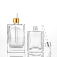 Emballage cosmétique, flacons en verre transparents carrés avec pipette plate, 30 ml, 50 ml, 100 ml, flacon compte-gouttes rectangulaire en verre pour huile essentielle