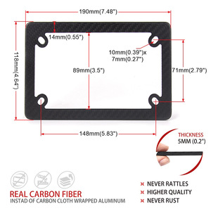 Carbon Fiber Motorcycle License Plate Frame 190x118mm Matte Finish Real Carbon Fiber Rear Mounting Bracket - Product Image 1