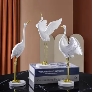 树脂鹤鸟雕像现代中式轻豪华装饰雕塑创意铂金鹤雕像装饰起重机