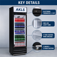 Réfrigérateur commercial AKLS 300L à porte vitrée simple, vitrine réfrigérée verticale pour boissons, idéal pour les magasins de proximité et supermarchés
