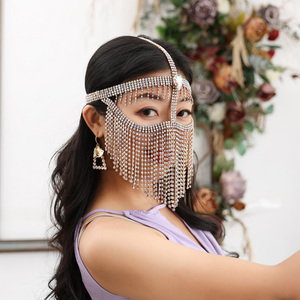 Velo in Seta per Danza del Ventre Willyoung per Donna Adulta con Catena Metallica e <span class=keywords><strong>Diamanti</strong></span>, Velo per il Viso - Product Image 6