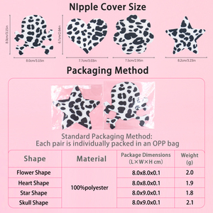 Cache-<span class=keywords><strong>tétons</strong></span> adhésifs jetables en satin respirant à motif vache, multi-formes, pour une décoration mignonne des seins féminins - Product Image 3