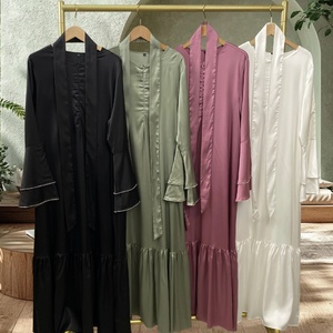 Muslim Women's Modest Maxi <b>Dress</b> - Lightweight Thin Satin, Layered Sleeves with Diamond (Style 6789) - Product Image 6