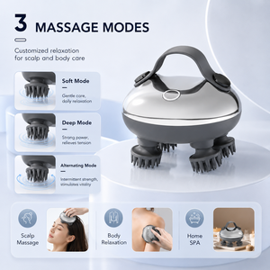 Masseur de cuir chevelu imperméable IPX7, 3 modes, rechargeable, lumière rouge, masseur de cuir chevelu électrique portable - Product Image 2