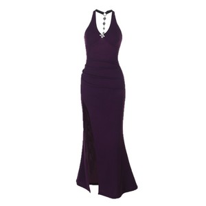 Robe de soirée longue de luxe style européen et américain, col halter, taille naturelle, dos nu, couleur violette, élégante pour banquets - Product Image 5