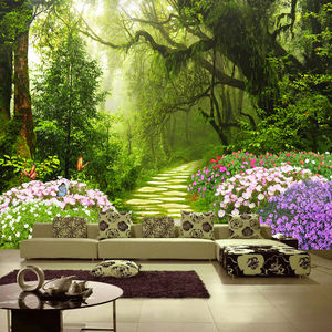 3D Vert Forêt Paysage Mural Salon Tv Fond Mur Papier Peint 8D Film Et Télévision Mur Chambre Pastorale Papier Peint - Product Image 2