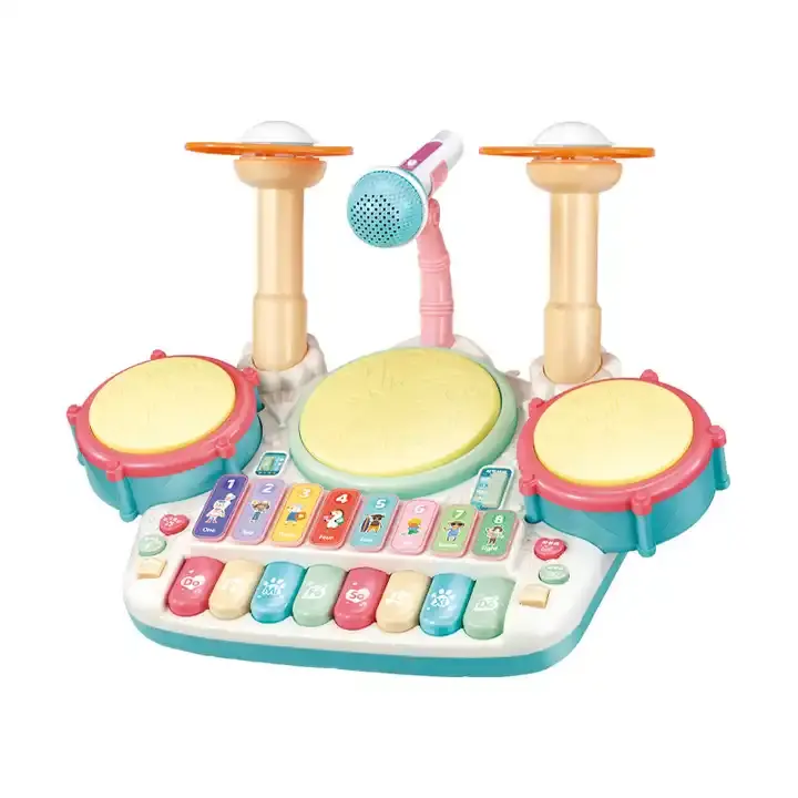 Juego de juguetes de tambor de xilófono para niños, instrumento Musical multifuncional, teclado de Piano para bebés, juguete con micrófono y Luz