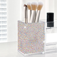 Organisateur de cosmétiques de bureau multifonctionnel décoré de diamants, seau de rangement pour pinceaux de maquillage en strass