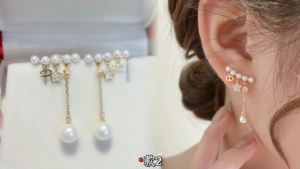 Boucles d'oreilles clous Xinfly en or massif 18 carats avec perles et diamants naturels, bijoux mignons en nacre, cadeau de luxe pour fiançailles et mariage AU750 - Product Image 2