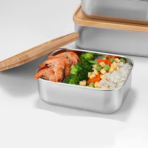 Popular School Lunch Box Leak Proof Stainless Steel Food Container For Teenagers With Bamboo Lid