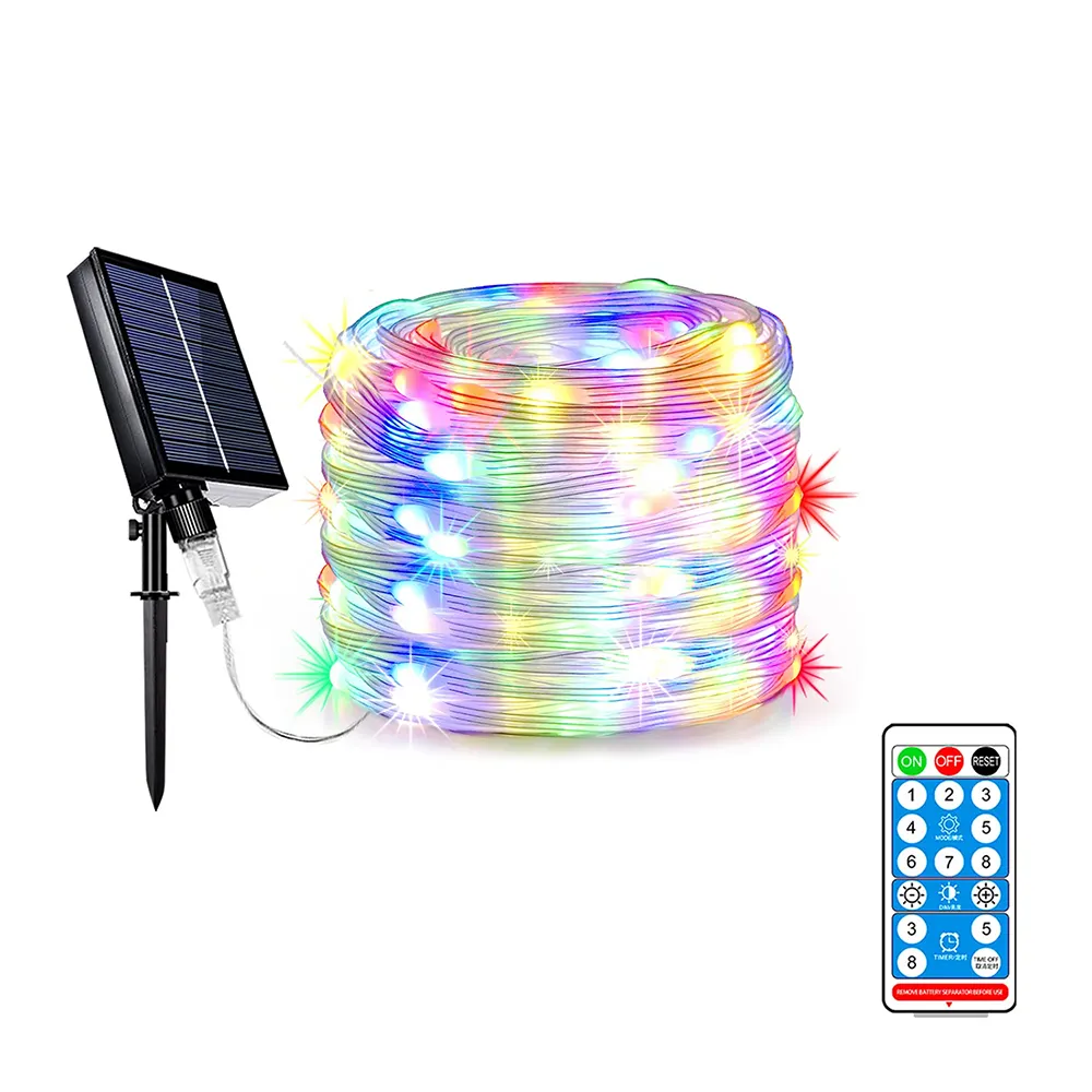 BAVA Outdoor Waterproof Solar LED Christmas Light RGB Color Changing Remote Decorative LED Rope Light for Garden Swimming Pool