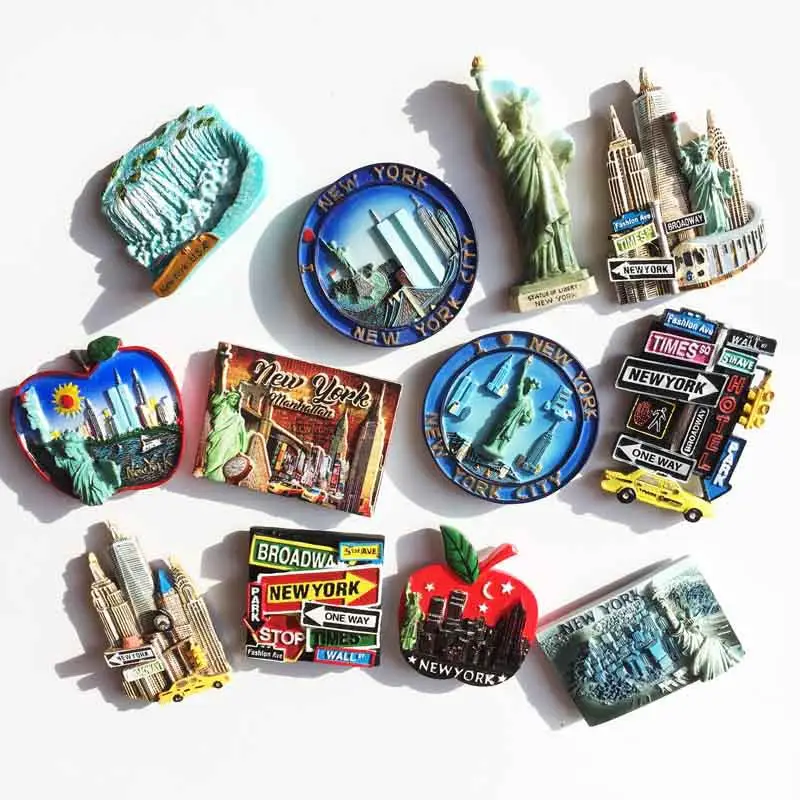 Aimants de réfrigérateur souvenirs personnalisés en gros USA New York Souvenir de voyage Artefact en résine 3D peint à la main Aimants de réfrigérateur