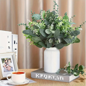 Tige <span class=keywords><strong>de</strong></span> feuille d'eucalyptus artificielle argentée, vert mat, fausse verdure pour <span class=keywords><strong>bouquet</strong></span> <span class=keywords><strong>de</strong></span> mariage, remplissage <span class=keywords><strong>de</strong></span> vase, décoration, vente en gros - Product Image 2