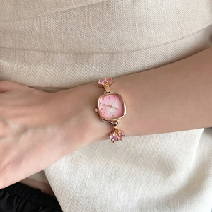 Montre-bracelet CILOA en quartz rose avec cadran carré, bracelet à maillons floraux, montre de soirée pour femme - Product Image 6