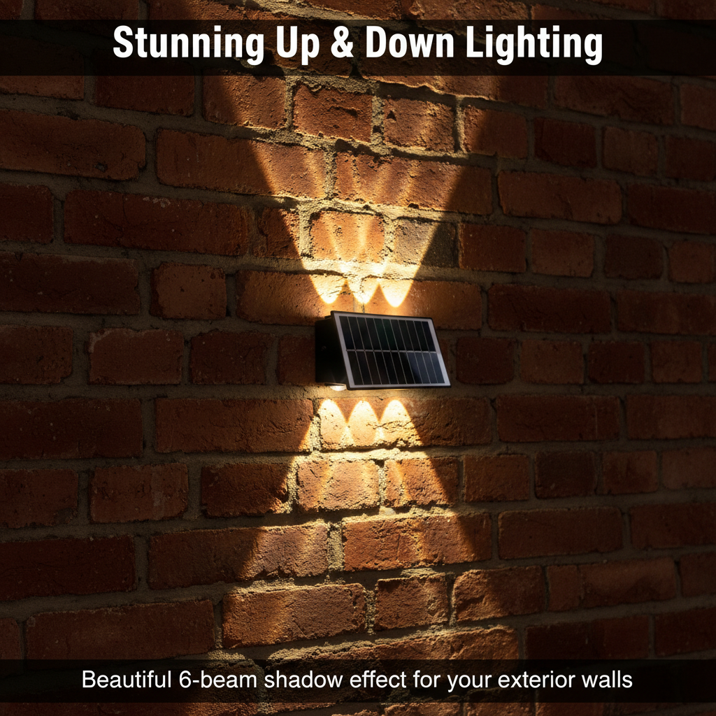 6-Head Solar Wall Light Telescope Design Black Button Switch + Light Control IP65 Waterproof For Outdoor Garden Building · image 3