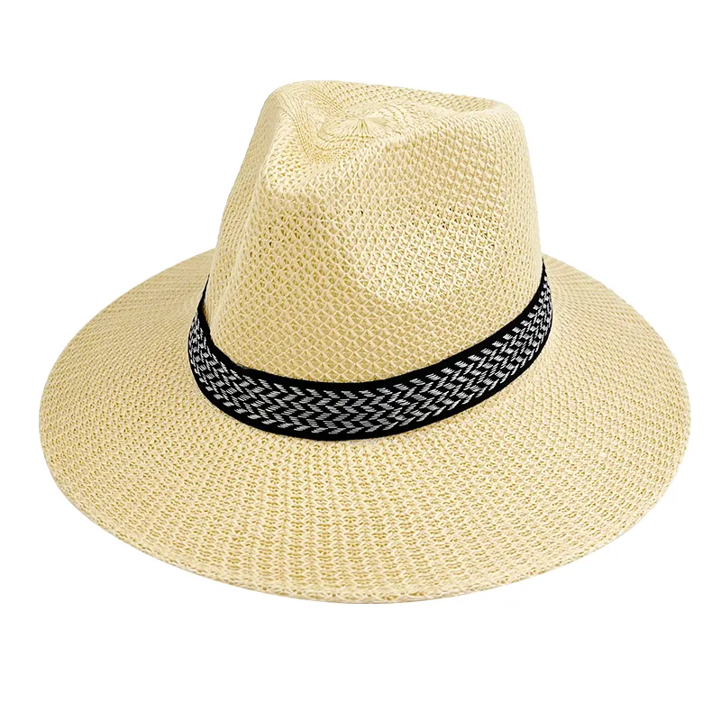 Outdoor Panama Cap Unisex Spring Summer Women Breathable Ribbon Band Sun Straw Braid Beach Floppy Straw Hats