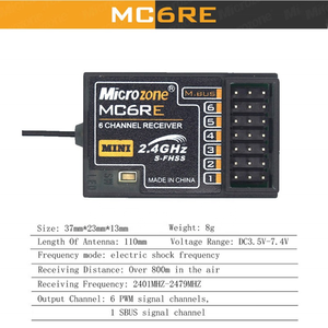 Microzone <span class=keywords><strong>Mini</strong></span> Radio 6 Canaux pour Drones, Voitures, Bateaux, Hélicoptères - Compatible avec les Contrôleurs MC6RE/MC7RE/MC8RE/MC6C/MC8B - ABS Noir - Product Image 2