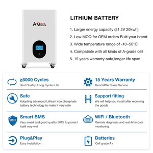 ระบบแบตเตอรี่ลิเธียมไอรอนฟอสเฟต 51.2V 200Ah 20KWh คลื่นไซน์บริสุทธิ์ สำหรับเก็บพลังงานแสงอาทิตย์แบบไฮบริดสำหรับบ้าน - Product Image 4